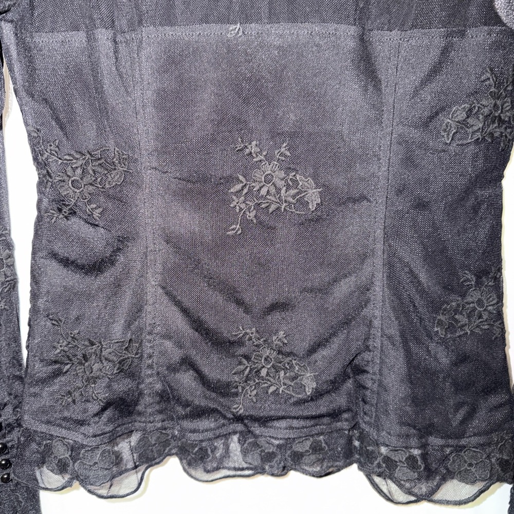 Adiva Black Corset Look Sheer Lace Top Witchy Romantic Whimsygoth Boho Goth USA - Picture 11 of 13